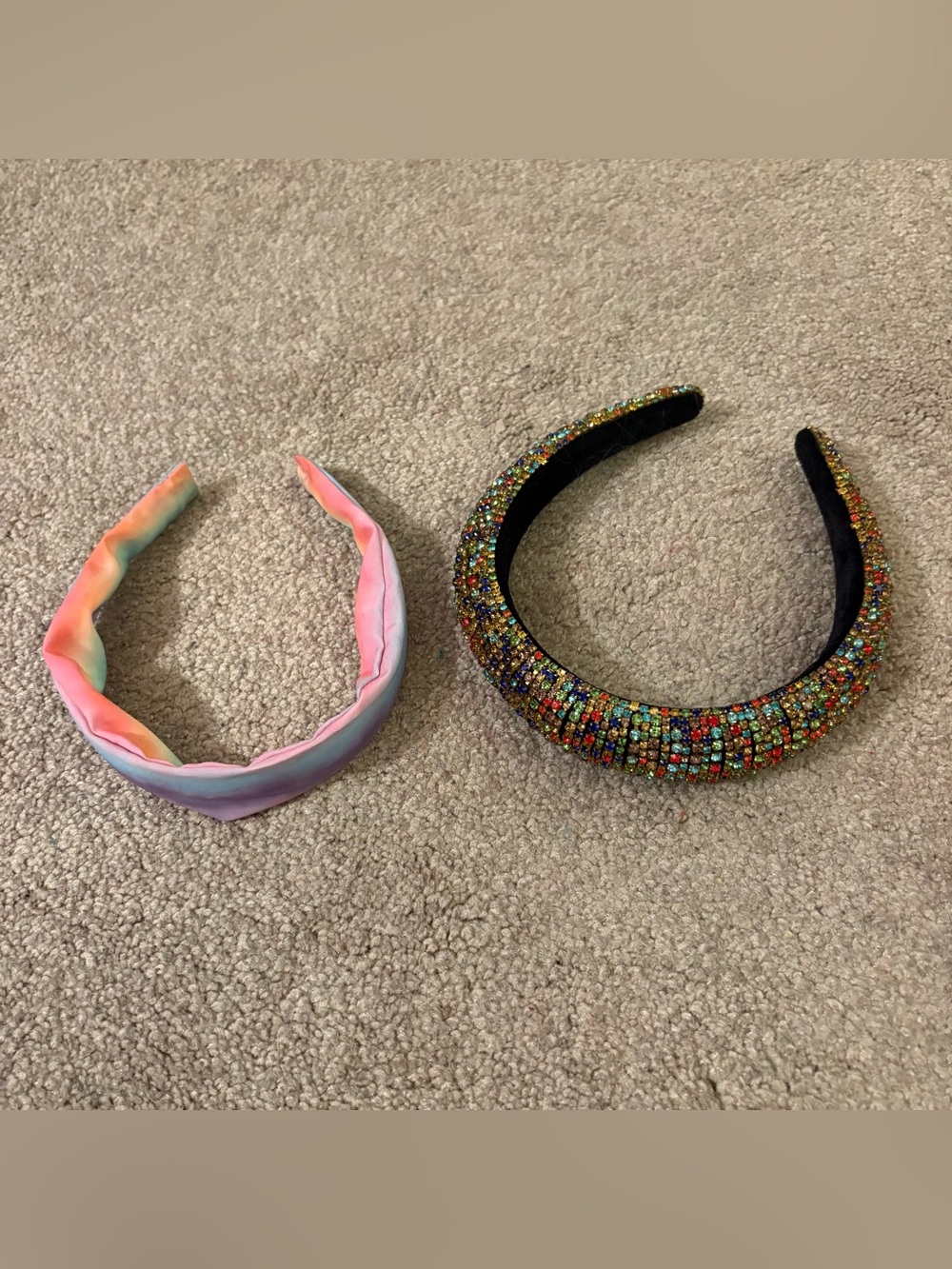 Kids Multicolor Beaded Headband and Pastel Tie-Dye Headband Set